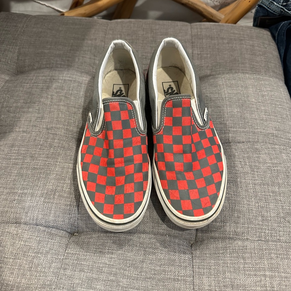 Vans Red and Black Checkerboard Slip-Ons